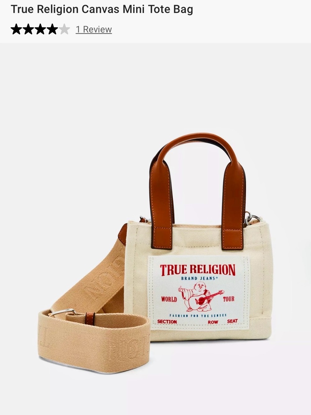 *new* True Religion Mini Canvas Tote in Cream with Brown Handles